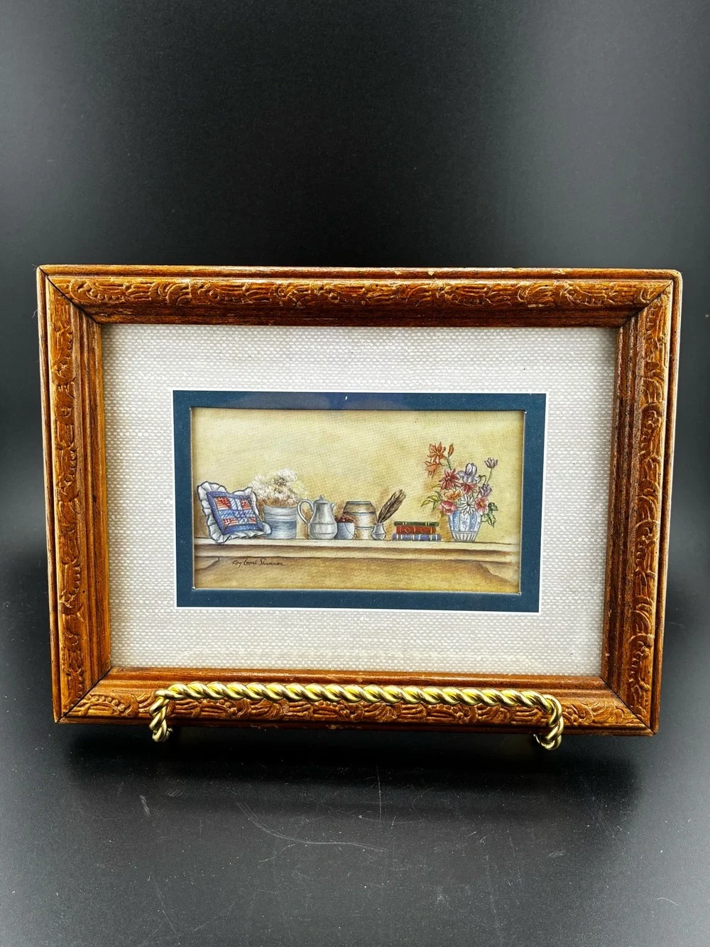 Pair of Framed Kitchen Still Life Prints - Blue & Gold Accents - Picture 8 of 10